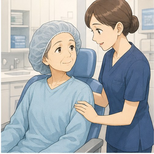 日帰りでの白内障手術に対応の白内障説明イラスト
