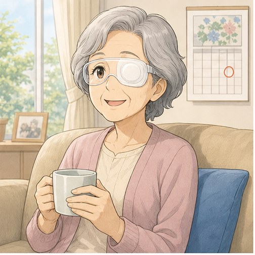 術後の生活と通院も具体的に説明の白内障説明イラスト